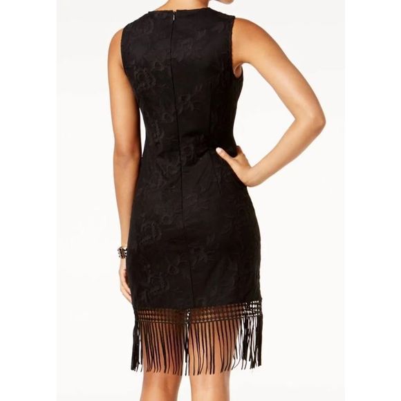 Julia Jordan Embroidered Fringe-Trim Lace Black Dress Women's Size 6 - Picture 10 of 10